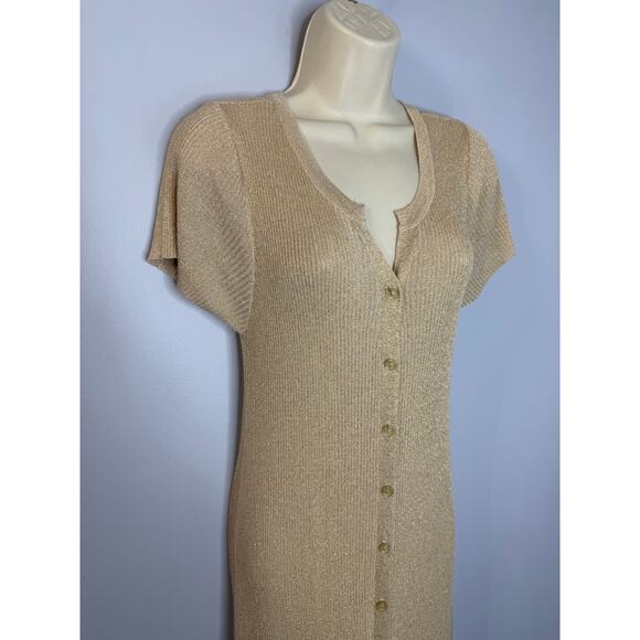 Muche & Muchette Gold Metallic Button Front Maxi Dress Beach Vacation XS/S - Picture 2 of 11